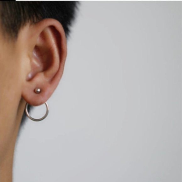 "Equinox" Minimalist Retro Circle Stud Earrings - Picture 2 of 6